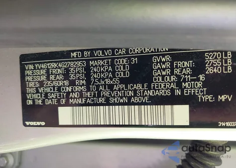 2016 Volvo Xc60 T5 Premier из США, поврежденный, VIN YV4612RK4G2782953